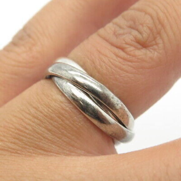 925 Sterling Silver Vintage Mexico Trinity Interlocked Ring Size 4.75 - Picture 2 of 9